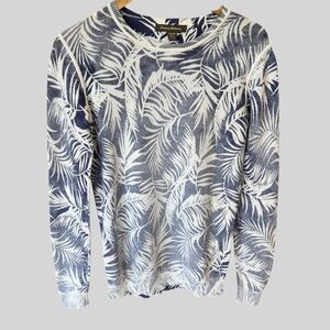 Tommy Bahama Blue and White Palm Leaf Pattern Sweater
